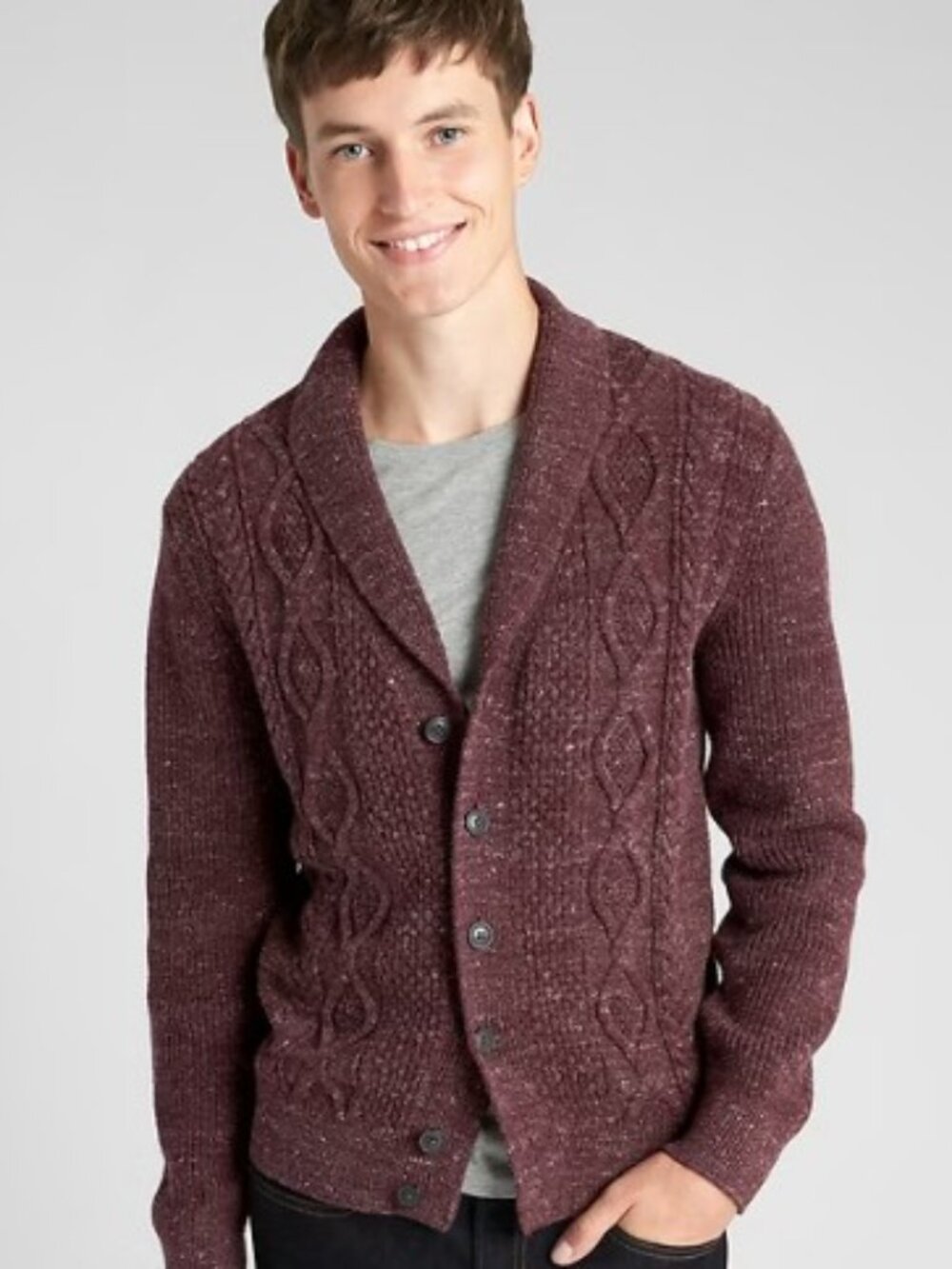 Gap Cable Knit Shawl Collar Cardigan Pinot Noir Heather Size XXL